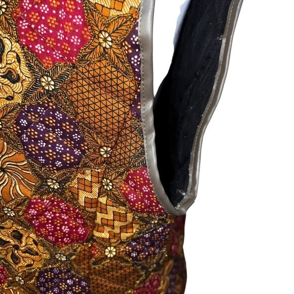 Vintage Cache Beaded Vest Medium Faux Leather Trim Ties Earth Tones Retro - Picture 5 of 13